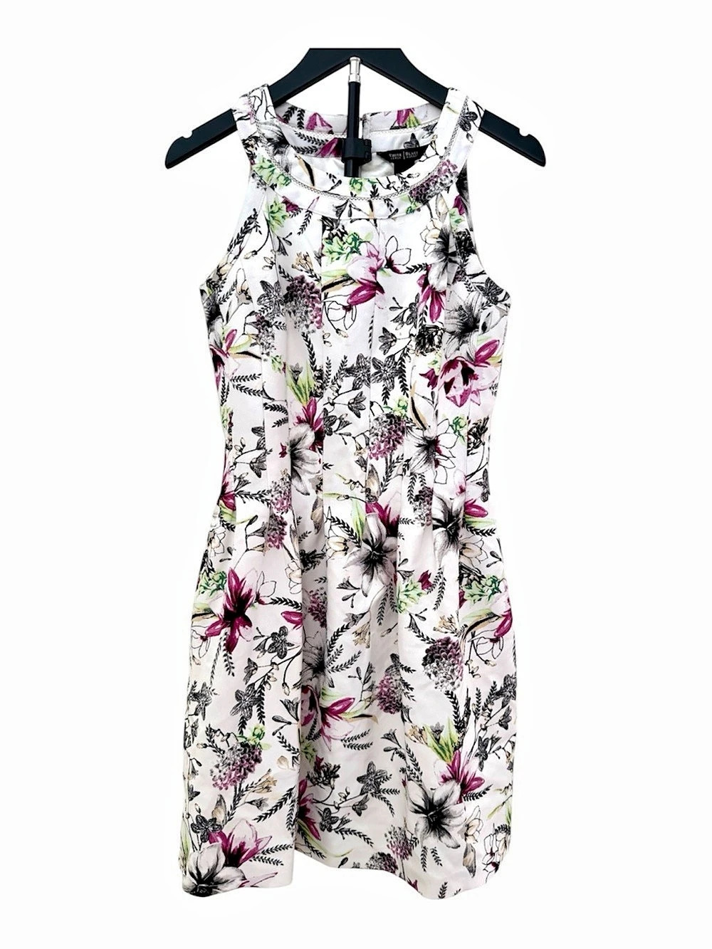 White House Black Market Floral Midi Dress White & Pink Size 4 Like New
